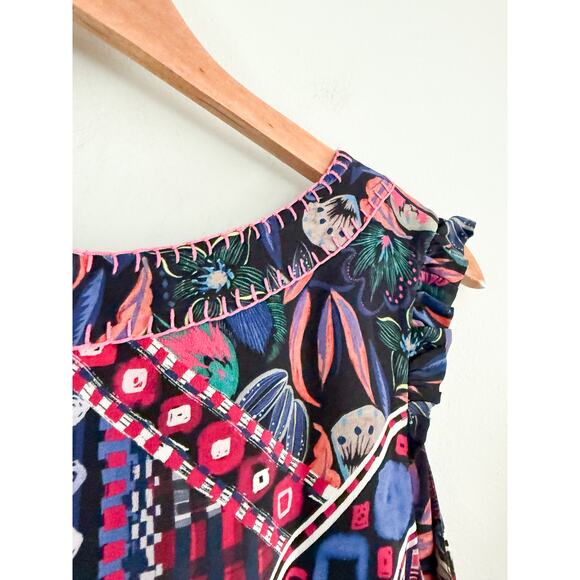 Saloni | Elodie-C A-Line Dress in Garnet Bandhani Placement Blue Red | Sz 8 - Picture 10 of 11